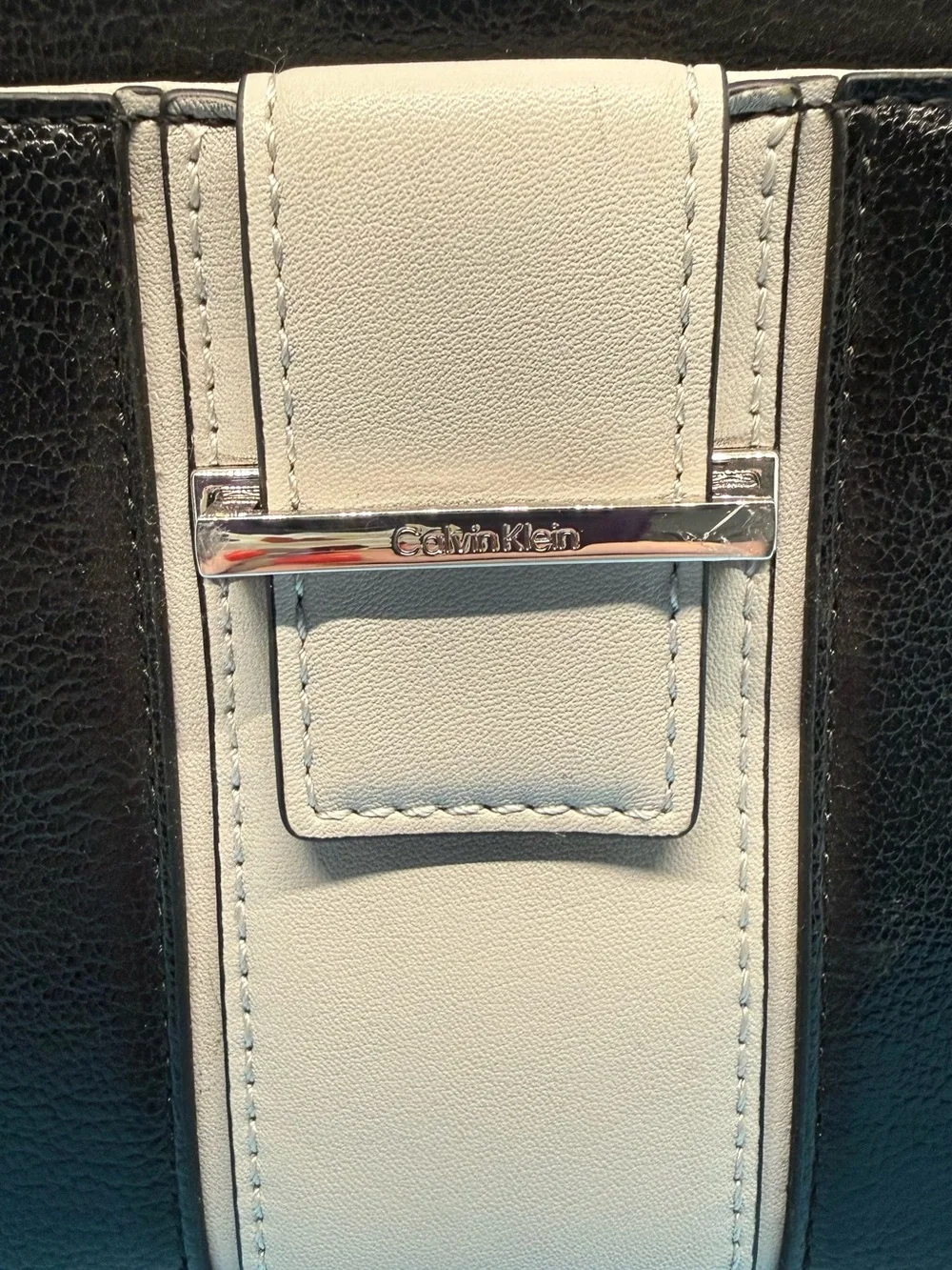 NWT Calvin Klein Colorblock Satchel Handbag Black Cream Taupe
